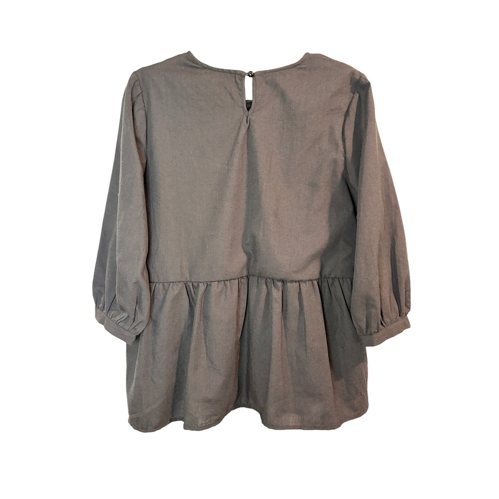 Tea n Rose Black Embroidered Peplum Top Womens Medium Boho Long Sleeve - Picture 5 of 6